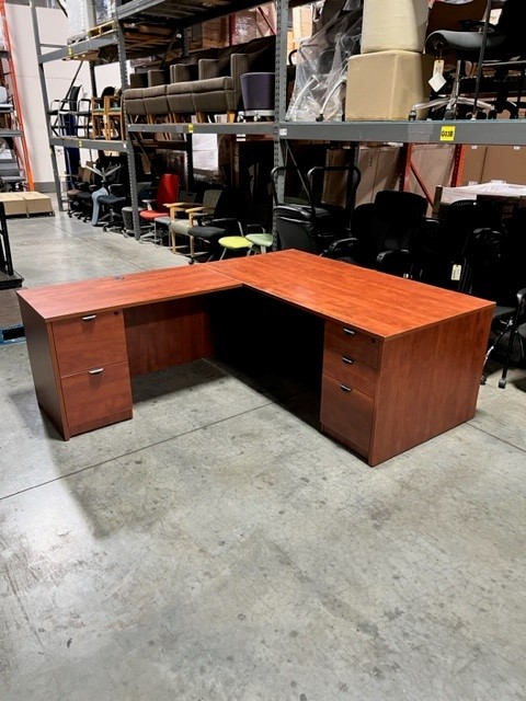 L SHAPED DESK WITH DOUBLE PED